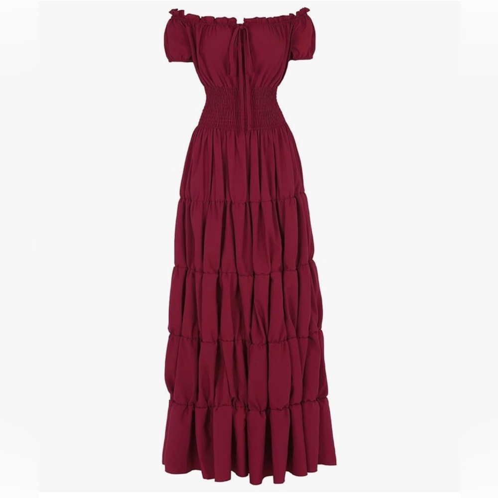Burgundy Tiered  Custome Reinaissance Maxi Dress